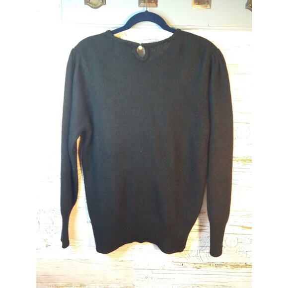 VTG D.G. Black Lambswool Angora Sweater Beaded Embroidered Hong Kong Sz M L - Picture 3 of 7